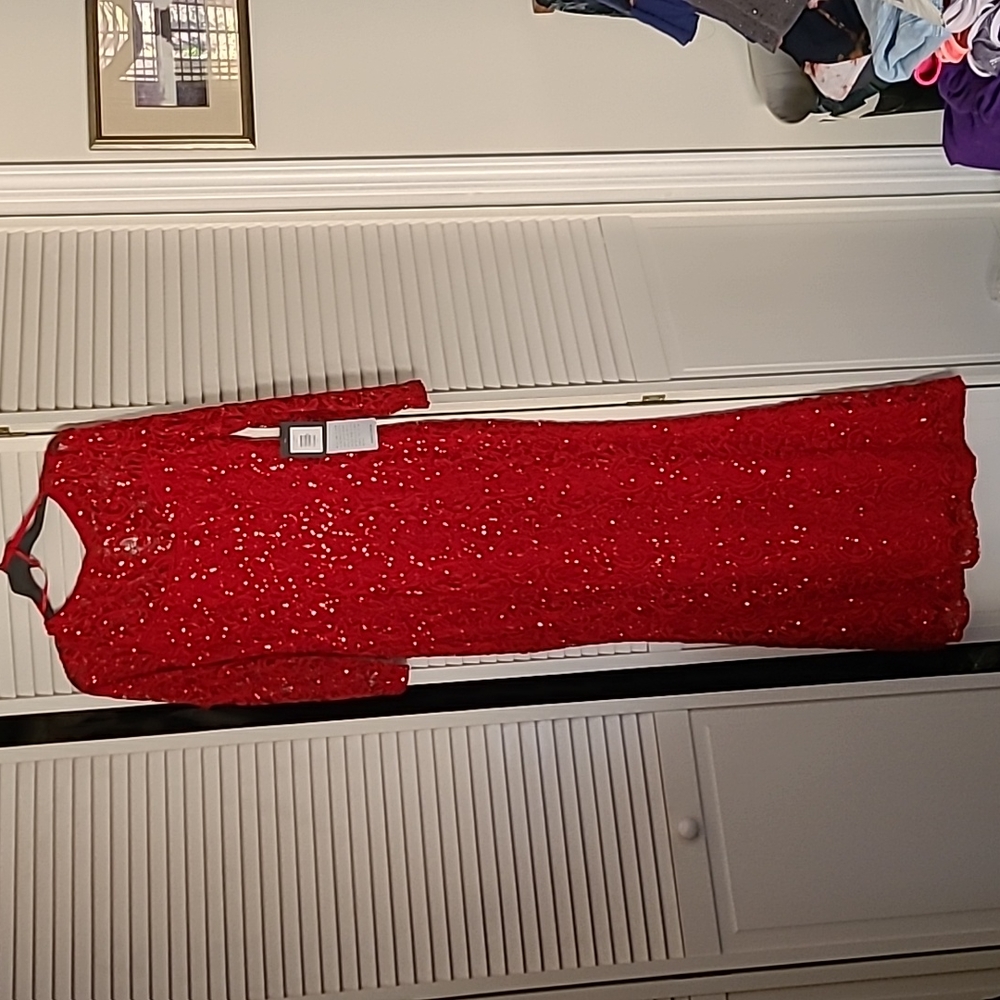 Red gown with sequins